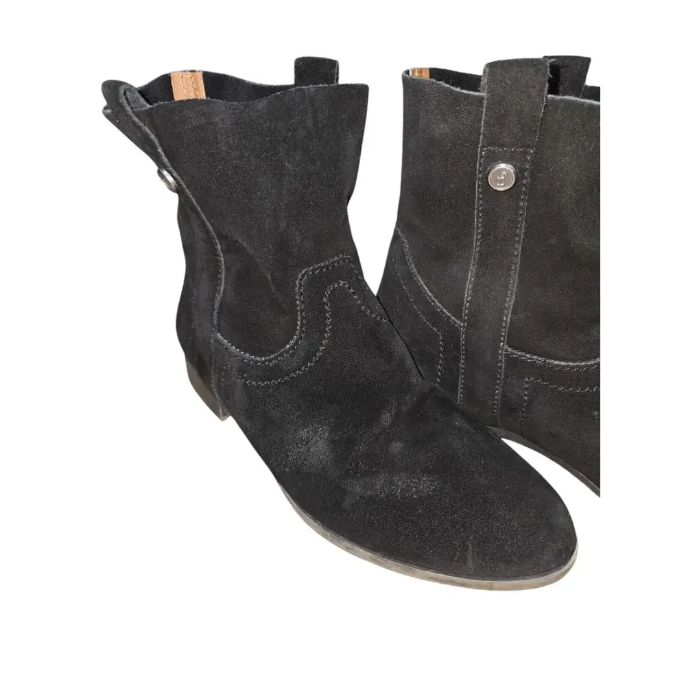 Frye & Co Sarah Shortie Black Suede Leather Ankle Pull On Western Boots Size 7